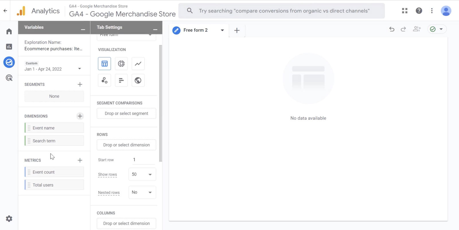 Free form report in GA4 Free form report in GA4